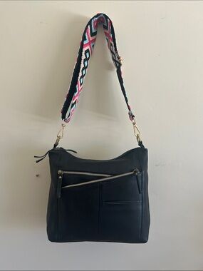 Genuine Leather Crossbody Bag with Patterned Strap